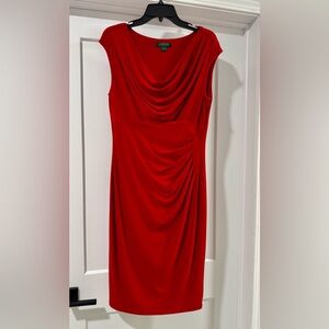 Ralph Lauren Red Draped Cowl Midi Dress